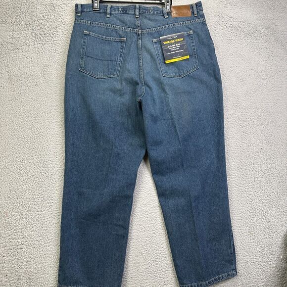 Nautica Jeans Men 38X29 J-Class Blue Relaxed Fit Straight Vintage Wash Denim NEW